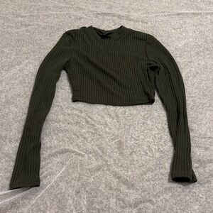 SHEIN Dark Green Ribbed Long Sleeve Crop Top